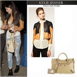 asos REAL Leather jacket Women's 12 camel brown black zip front crop coat EUC